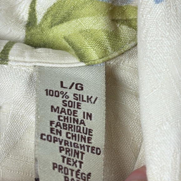Tommy Bahama Cream and Blue Floral Shirt Silk Size Large - Picture 3 of 6
